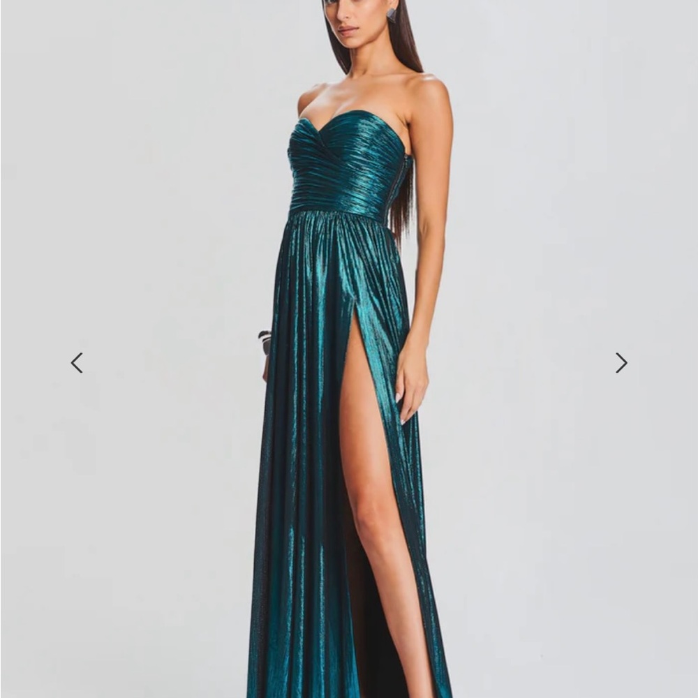 Retrofete Ezri Aquamarine Slit Gown Strapless
